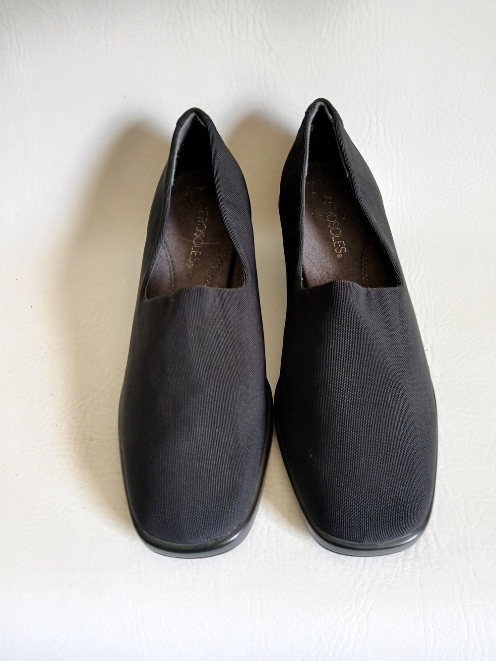 AEROSOLES Black Slip-On Wedge Loafers Microfabric Sz8M